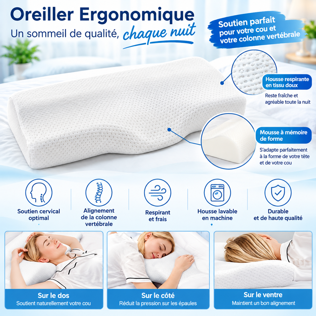 Oreiller cervical compact voyage, format