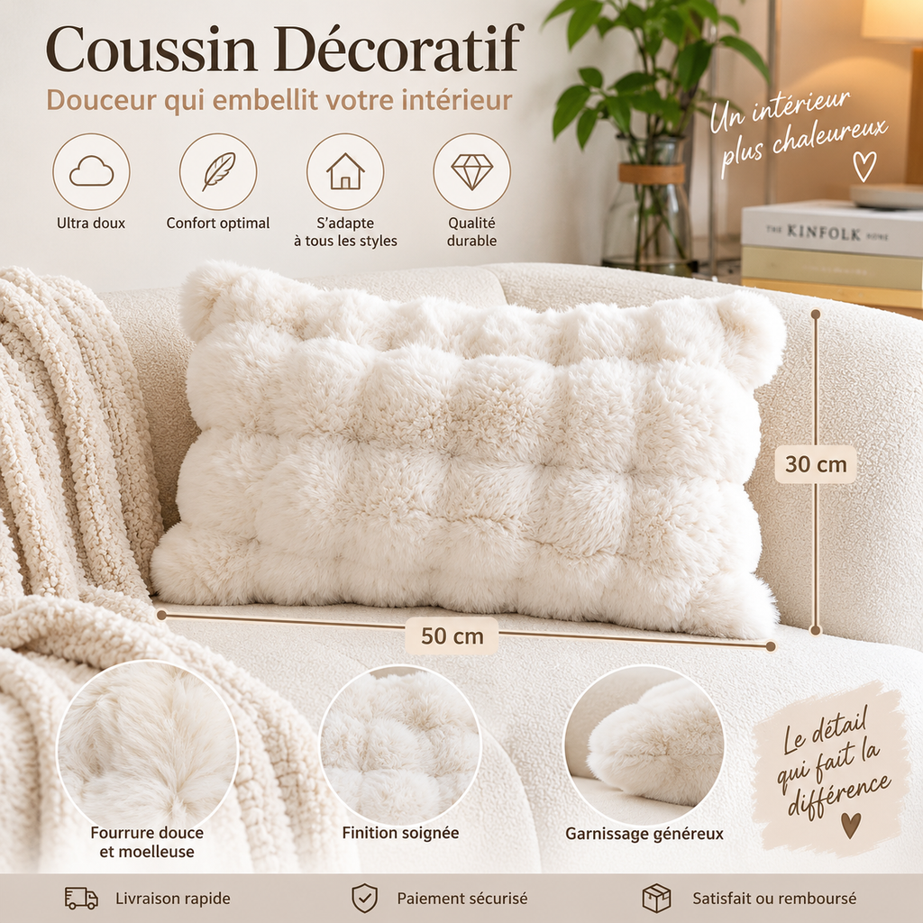 Coussin Décoratif Peluche Douce – Style Lapin