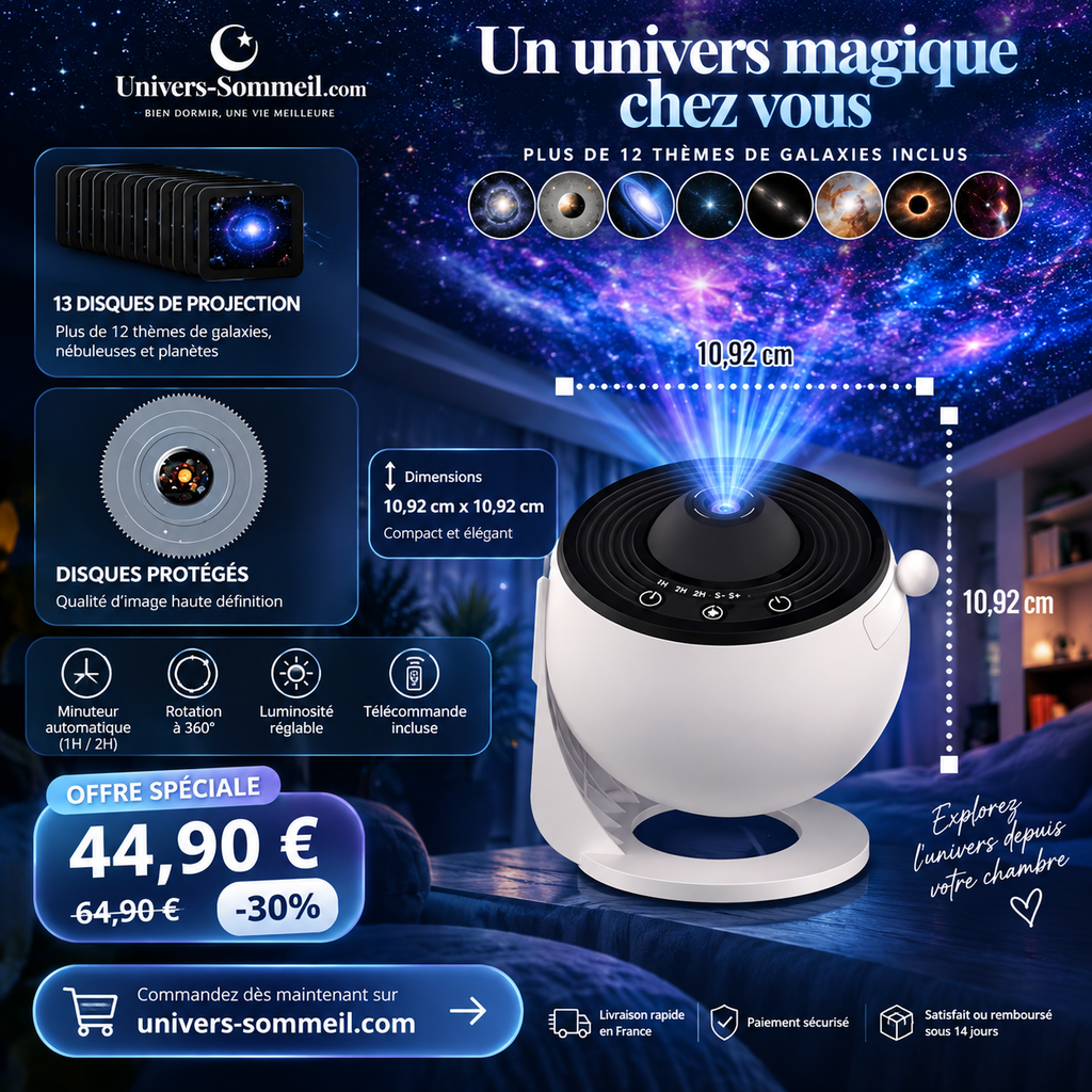Projecteur de Galaxie Veilleuse – Rotation 360° Structure 5 Lentilles