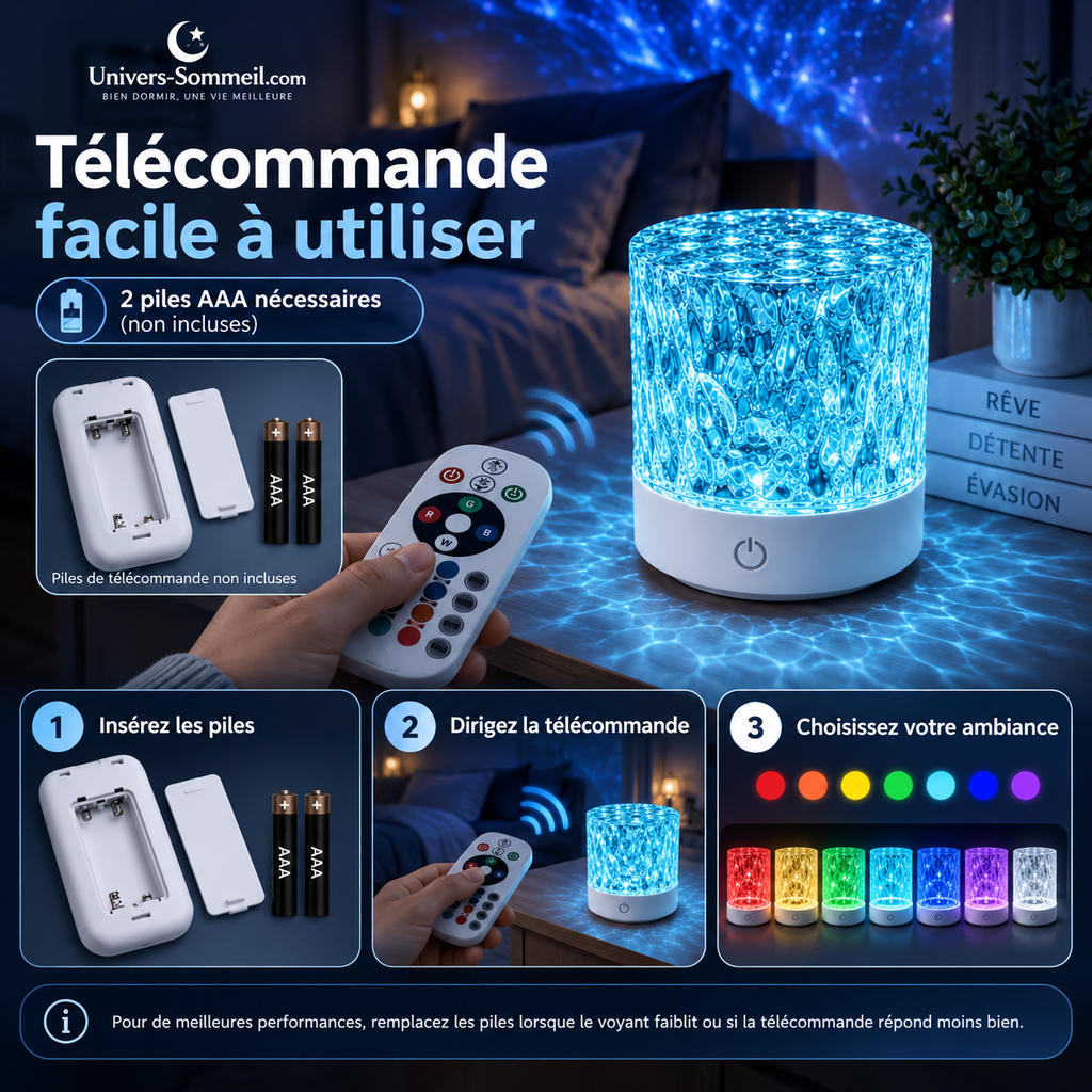 Veilleuse RGB 16 Couleurs à Télécommande – Effet Ondulations d'Eau