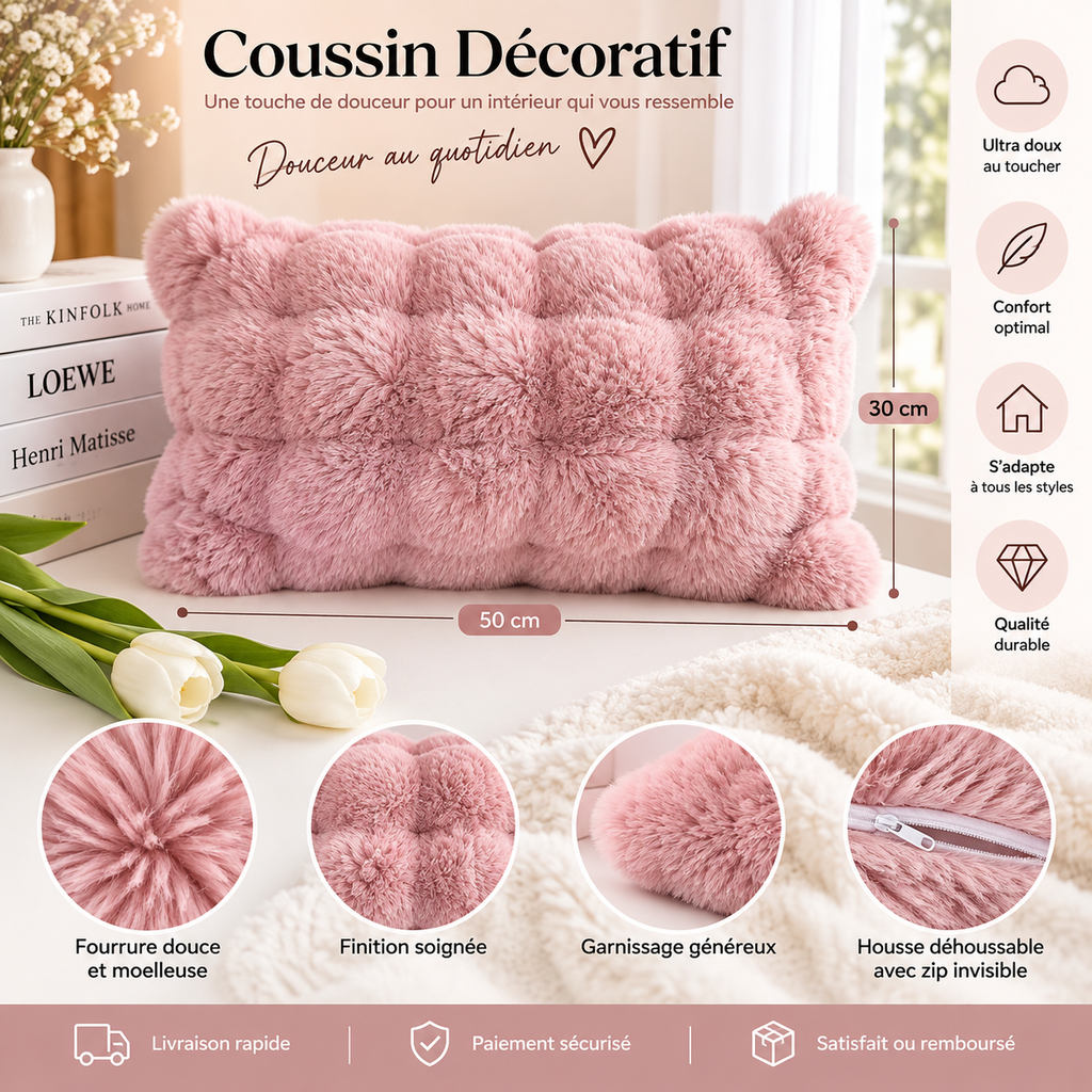 Coussin Décoratif Peluche Douce – Style Lapin