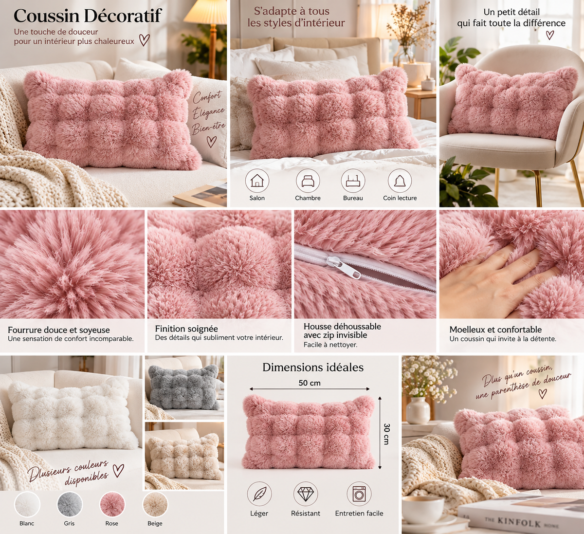Coussin Décoratif Peluche Douce – Style Lapin