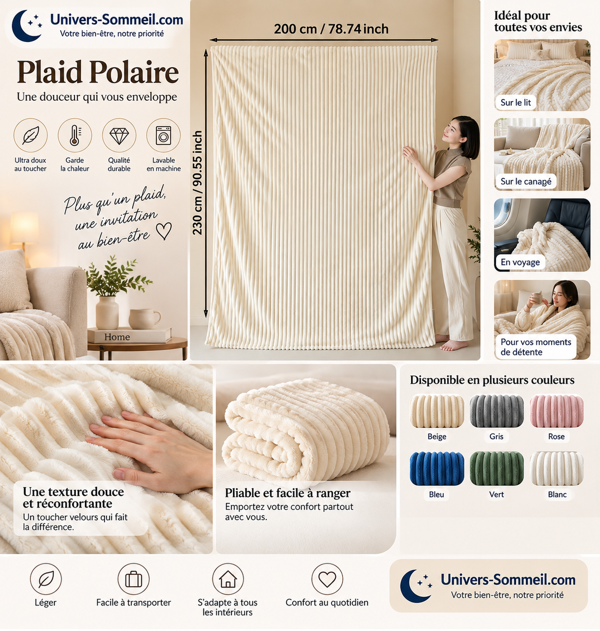 Couverture Ultra-Douce à Rayures en Polaire