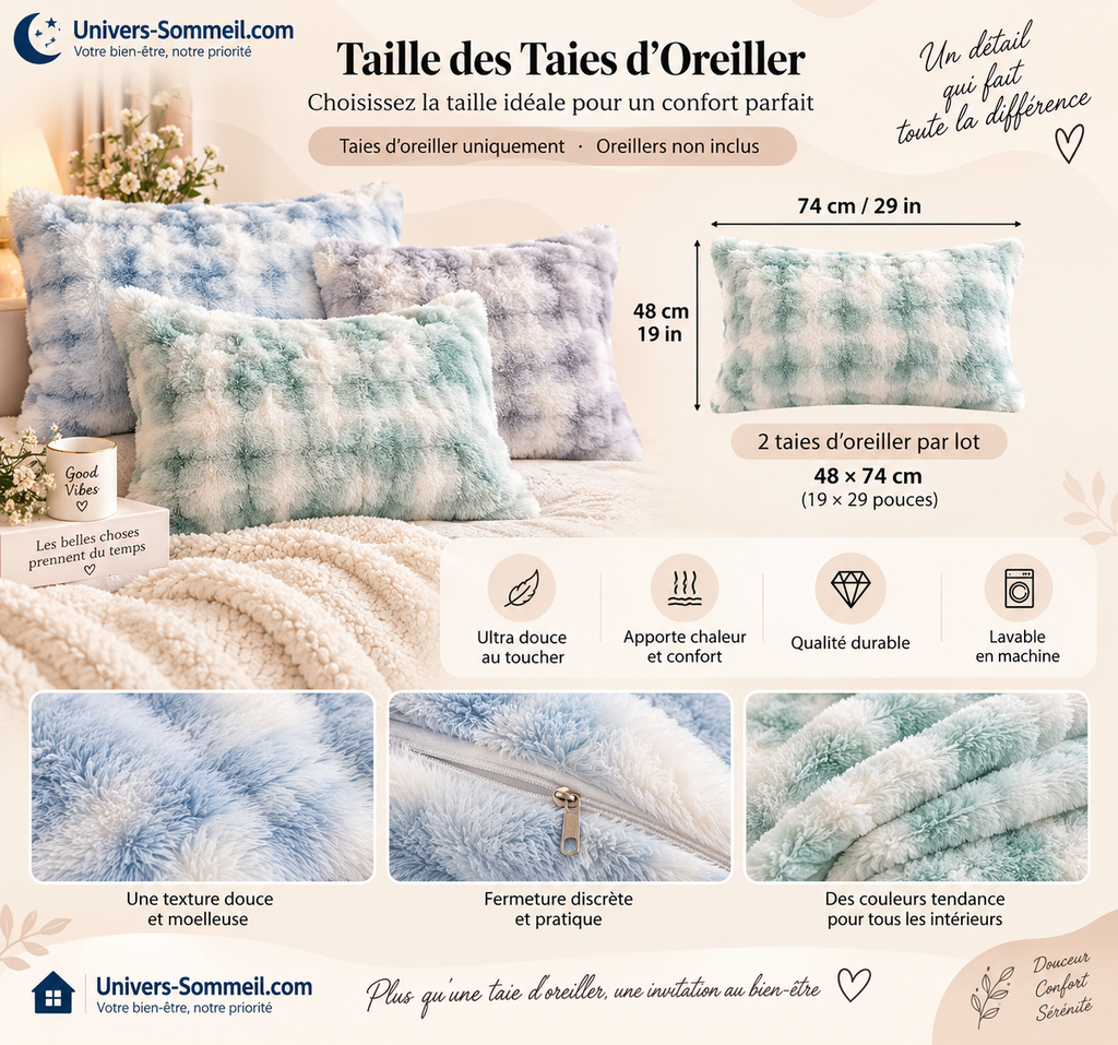 Lot de 2 Taies d'Oreiller à Grosses Mailles