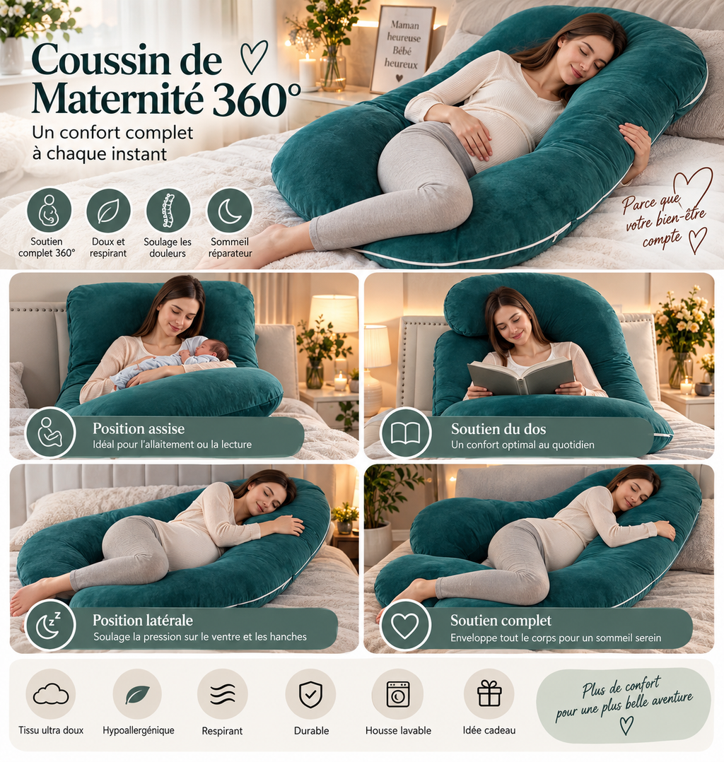 Oreiller de Soutien Corps en J – Confort Grossesse &amp; Sommeil
