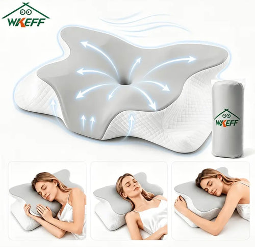 Oreiller cervical gris forme papillon mémoire de forme