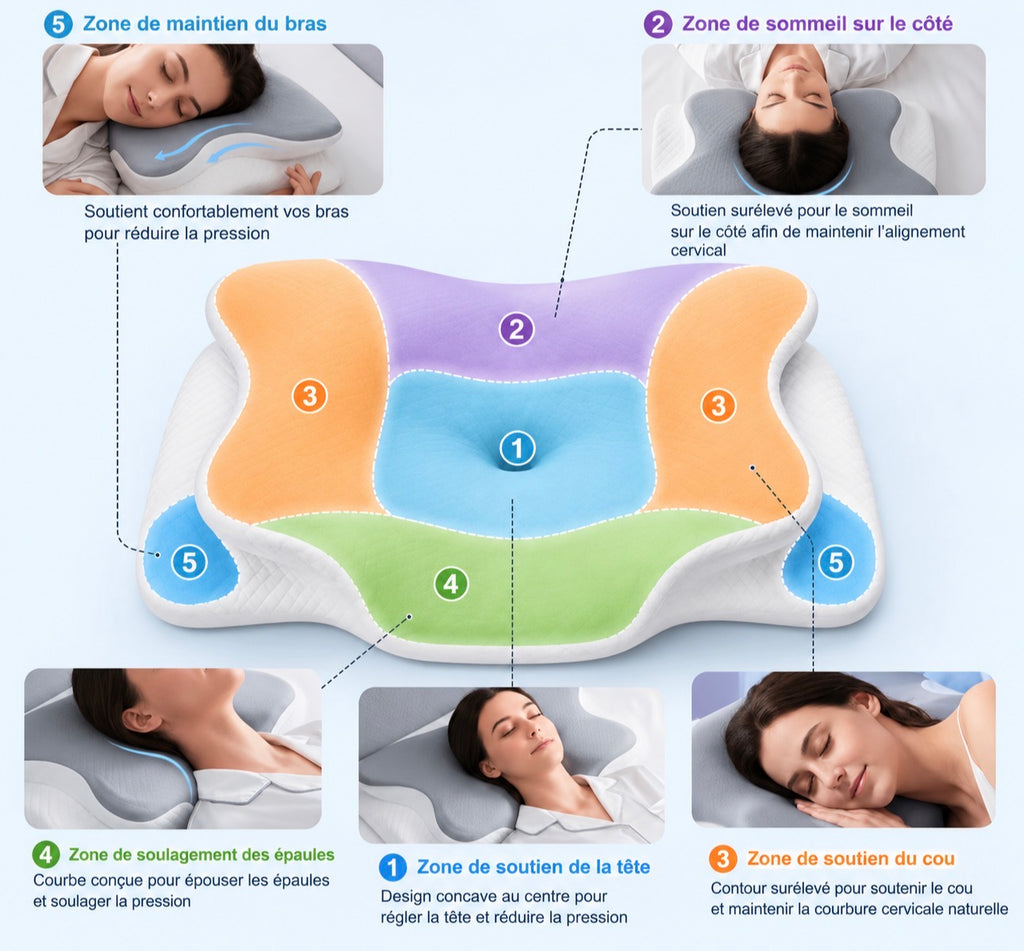 Oreiller cervical ergonomique vue détaillée