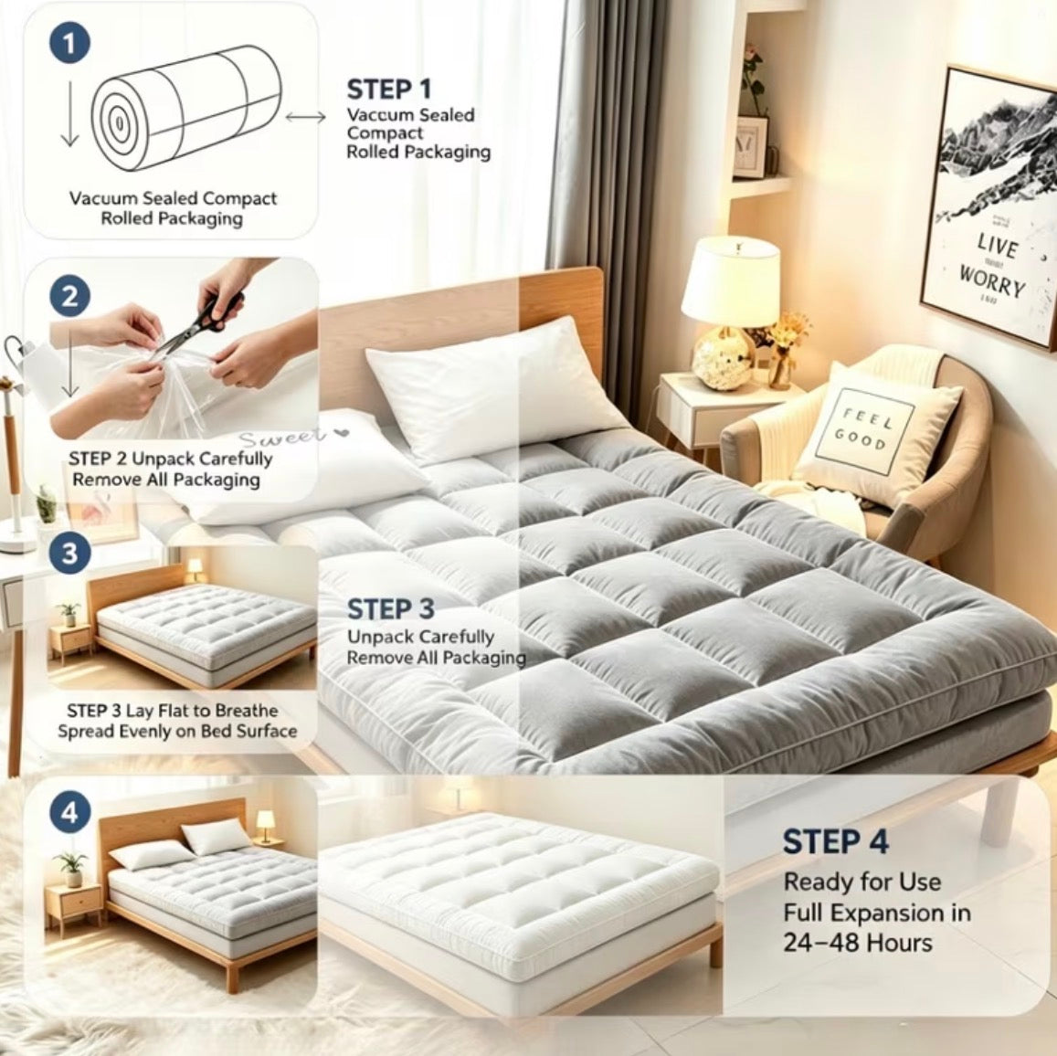 Surmatelas matelassé – attaches de fixation aux angles