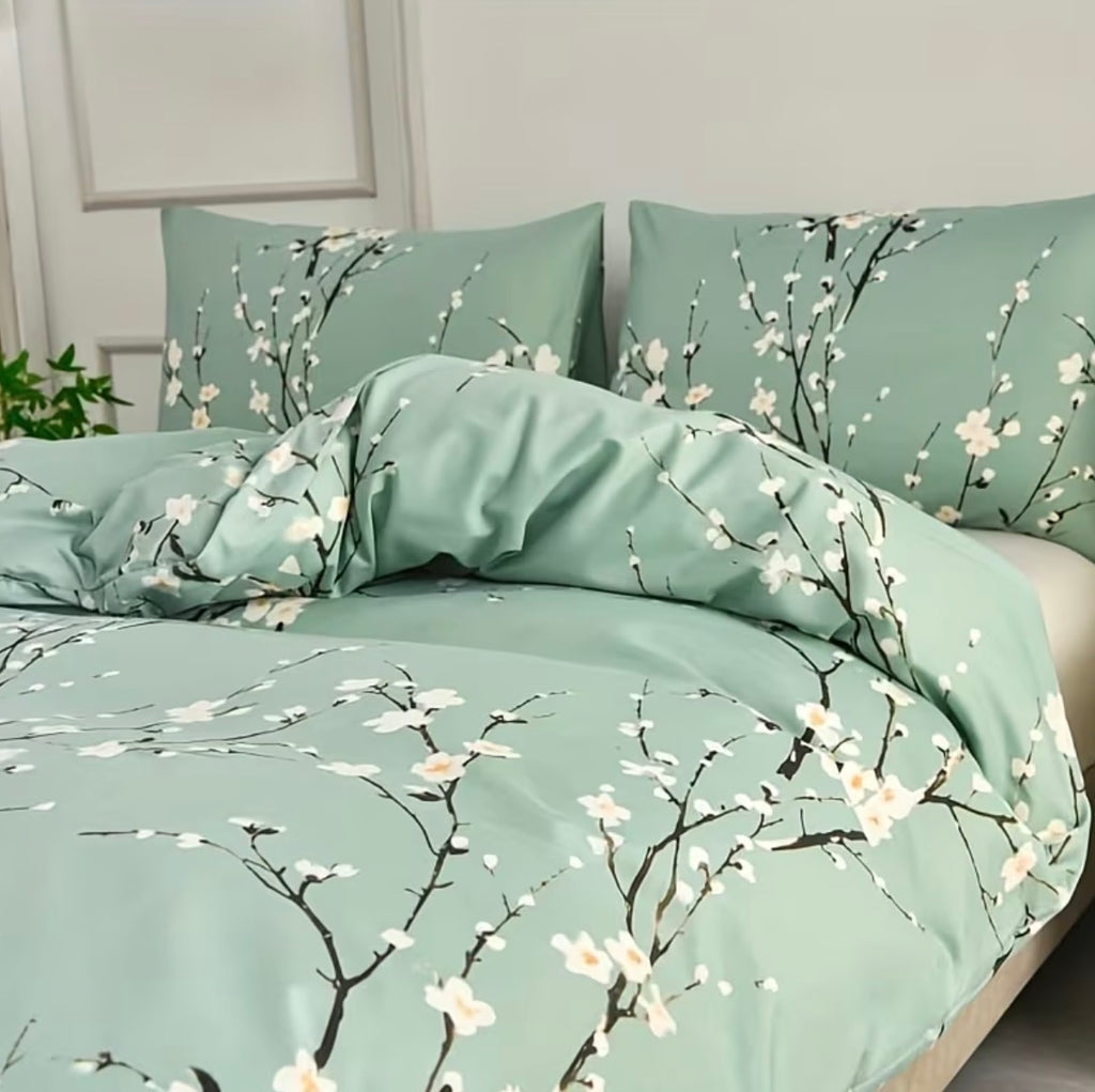 Parure de lit fleurs de prunier, coloris jaune