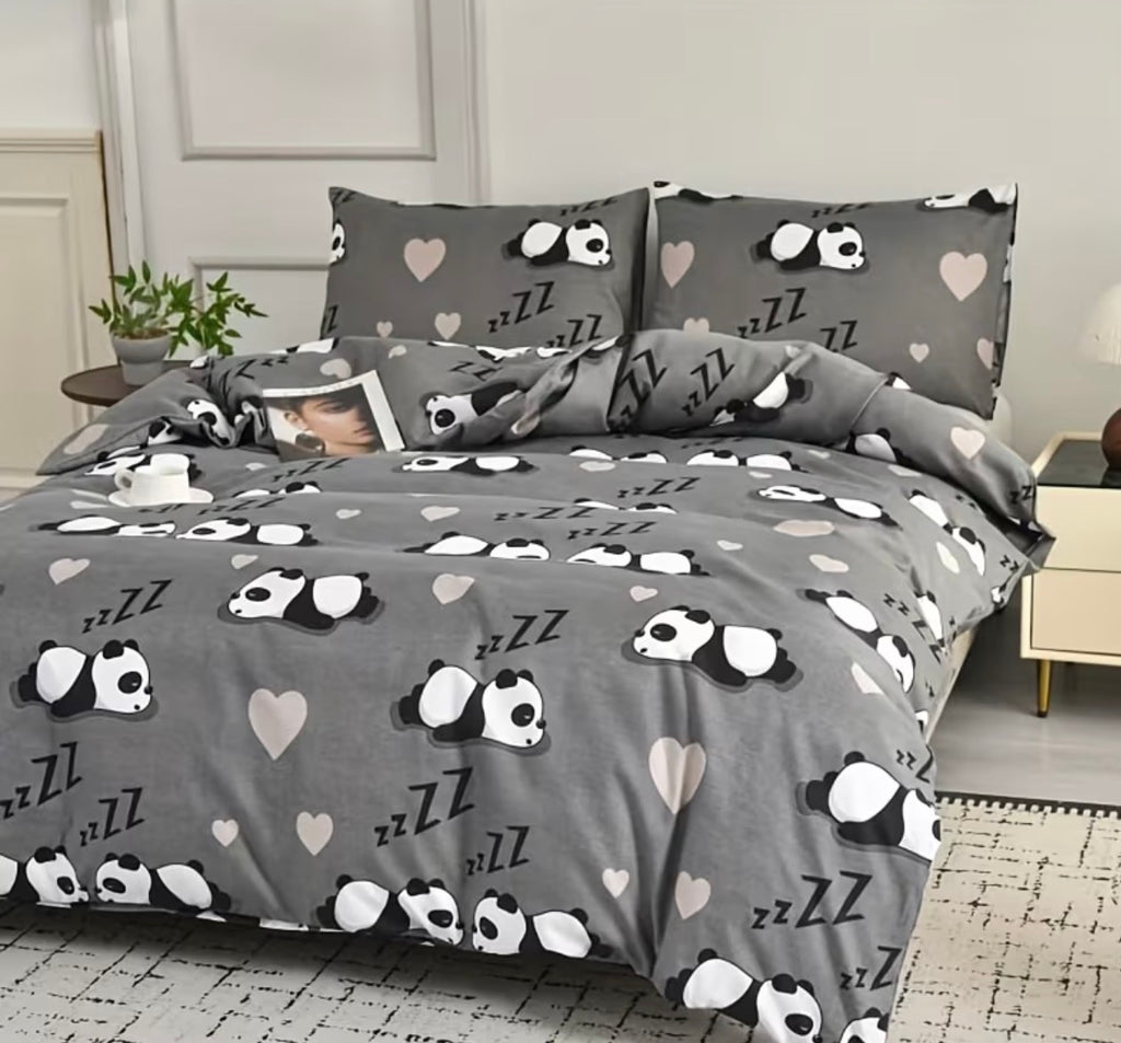 Parure de lit panda et cœurs, texture tissu