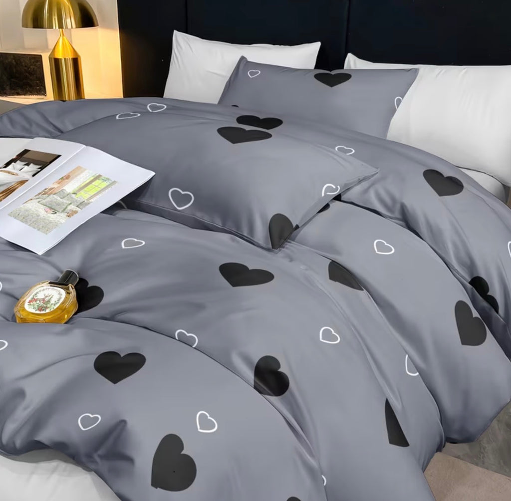 Parure de lit panda et cœurs, présentation complète
