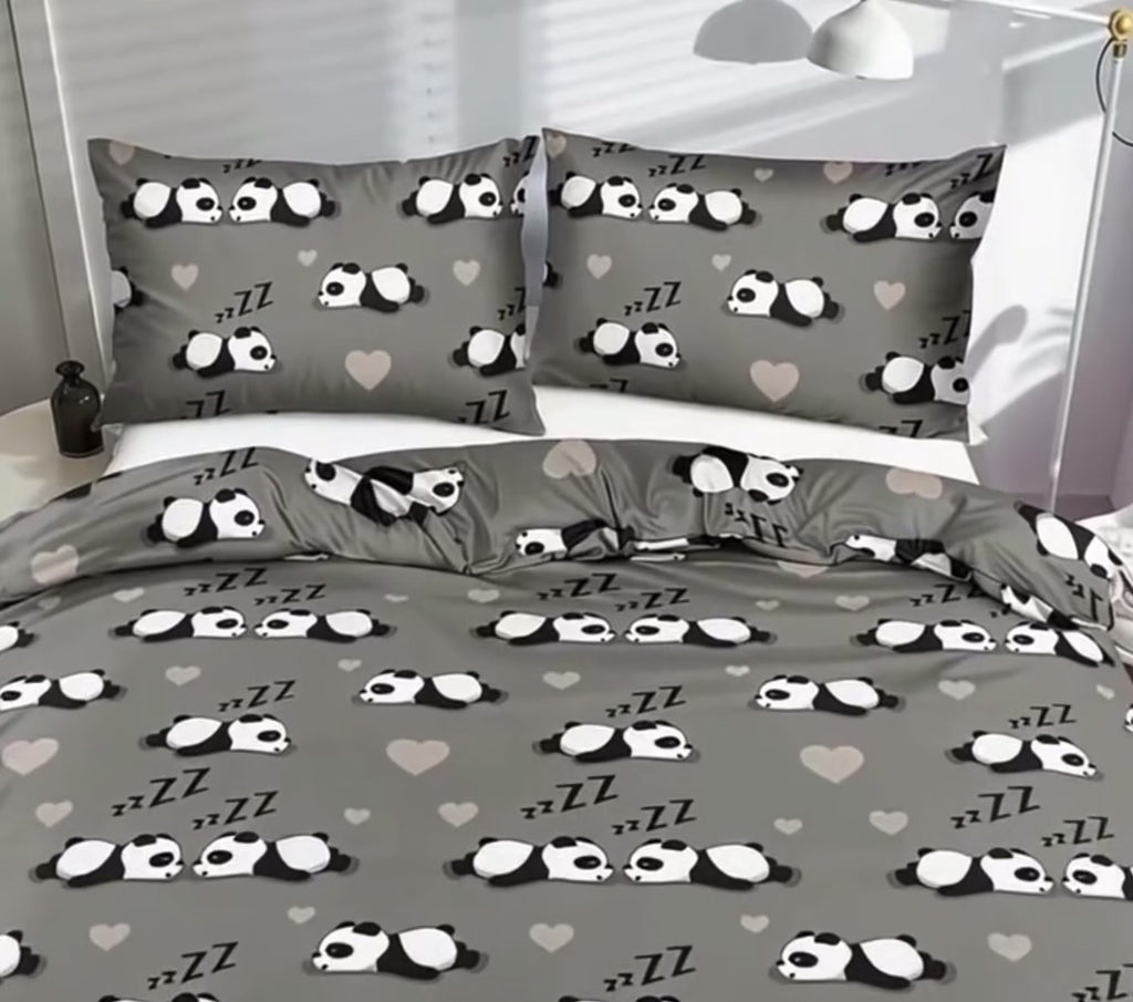 Parure de Lit Panda &amp; Cœurs – Housse de Couette + 2 Taies